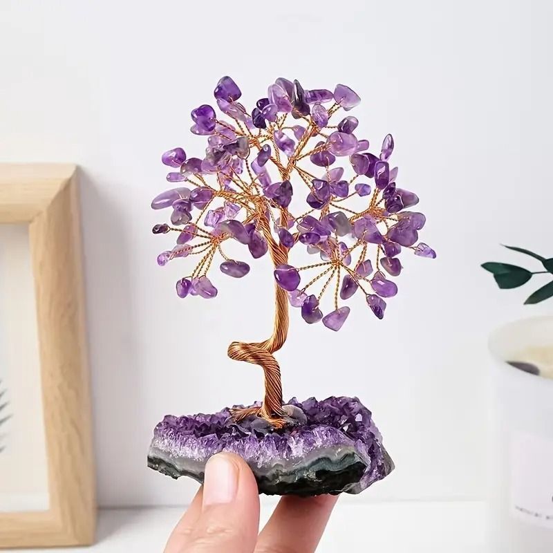 クリスタルツリー 招財木 天然石 アメジスト 水晶 金運 財運 商売?盛 厄除け 幸福 風水グッズ パープル 福 開運 風水 幸運 健康 運気向上 繁栄 伝統的