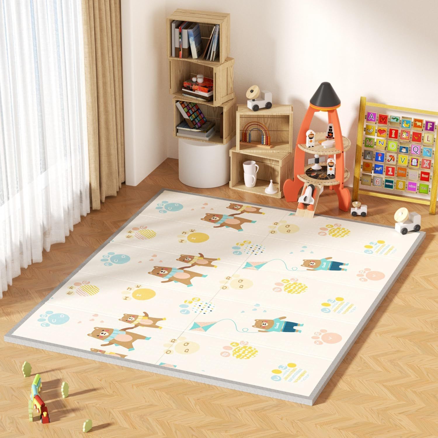 【開封済・未使用品】GruFini プレイマット 200x180x2cm Bear + Deer