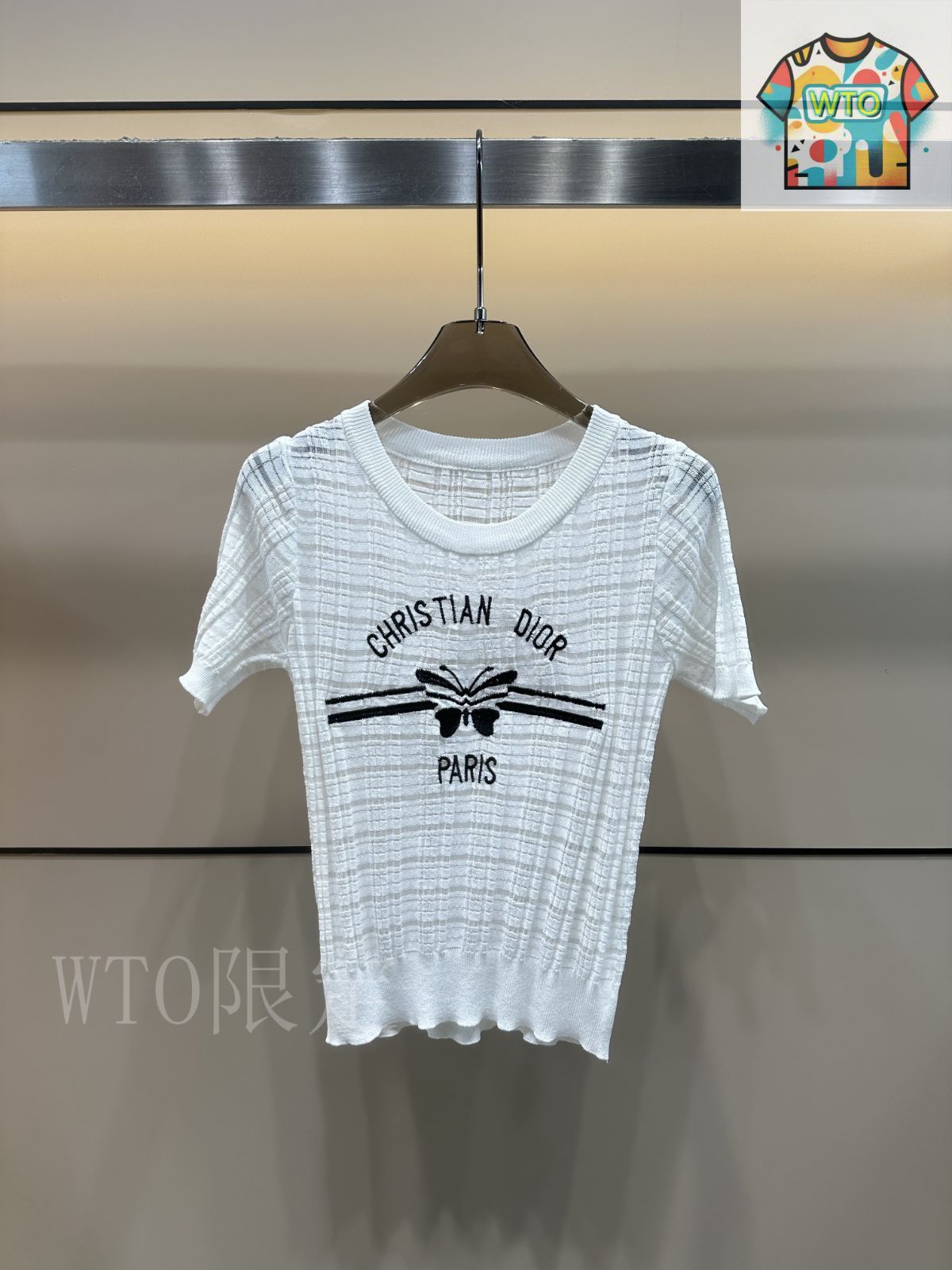 Dior ニット半袖Tシャツ 今日特価】Dior ディオール 刺しゅう透かしニット短袖 T シャツ
