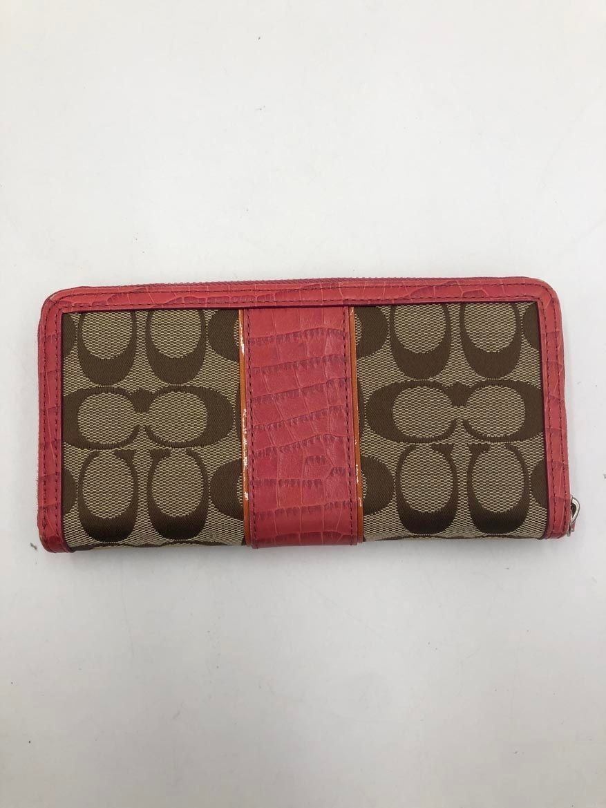 COACH コーチ 45963 シグネチャー クロコ 型押し ラウンドジップ 長 財布 ピンク ◎レディース