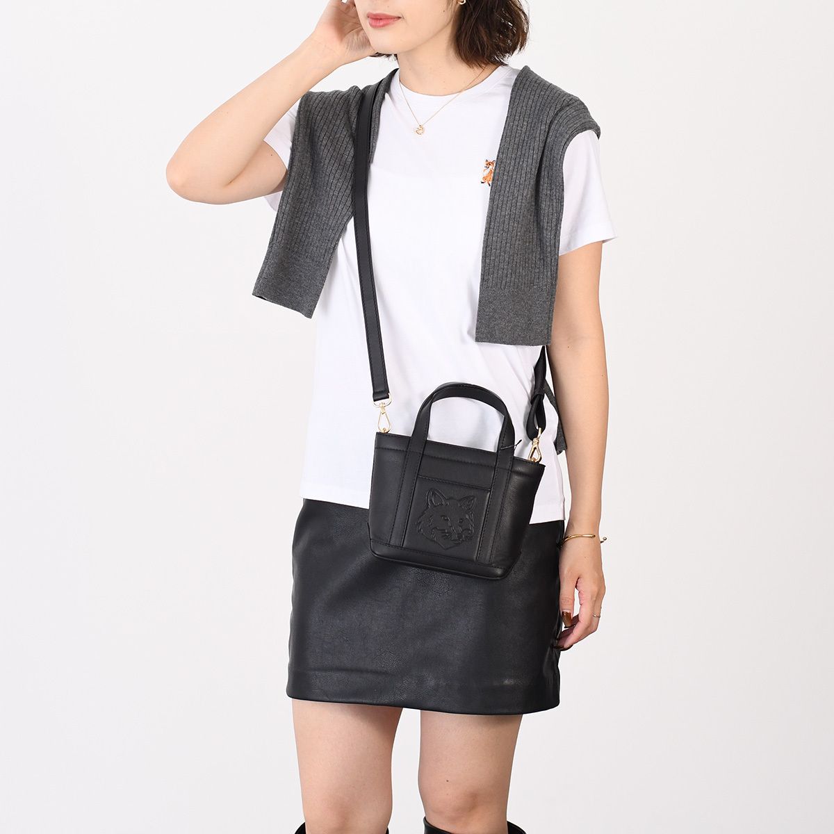 MAISON KITSUNE メゾン キツネ フォックスヘッド レザー ミニ トート 