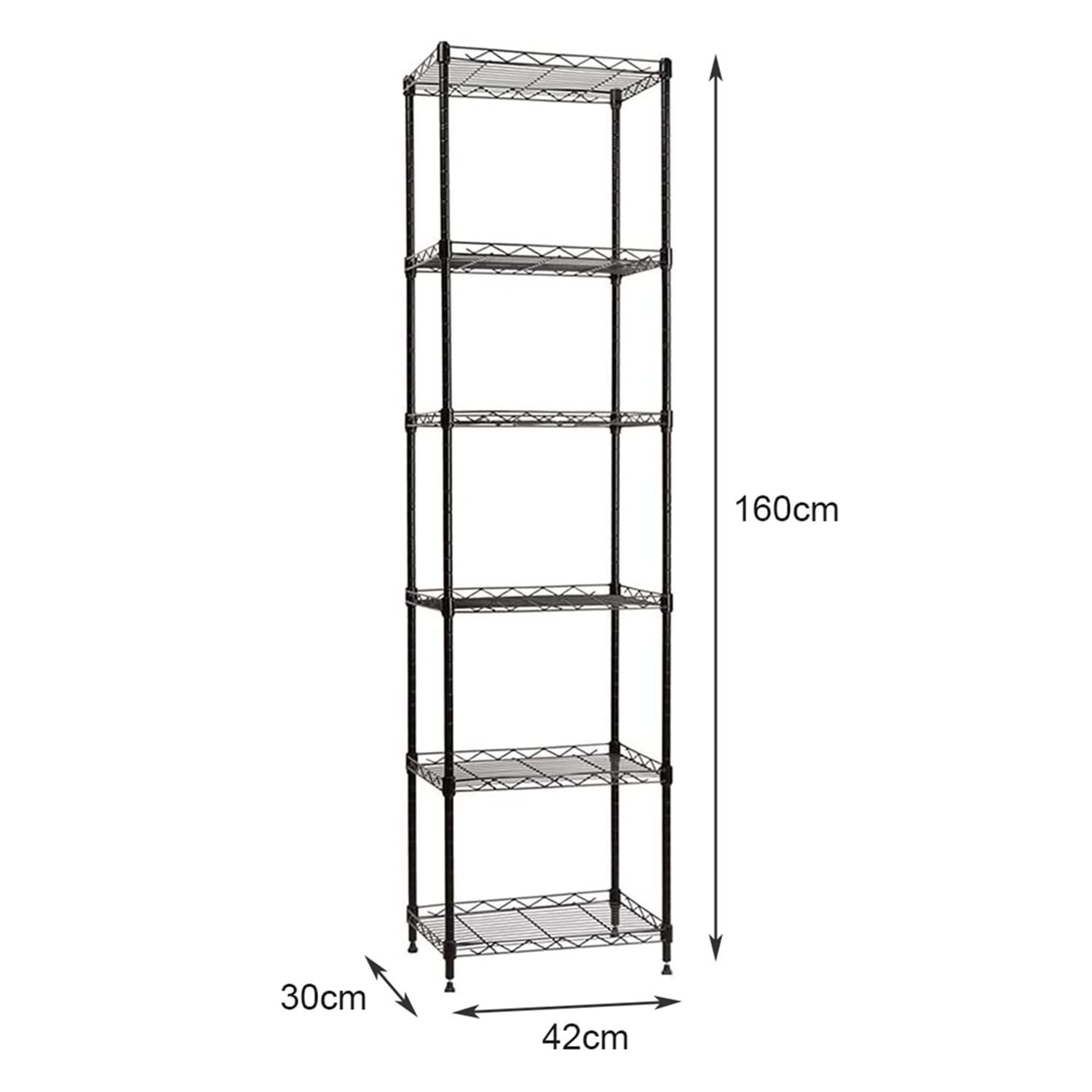 数量 メタルラック メタル製 シェルフ棚 本棚 高さ調節 整理棚 キッチン 幅42cm×奥行30cm×高さ160cm 収納ラック キッチンラック レンジ台 ブラック6段 スチールラック Fainyearn NEXPOTALLINN_EU