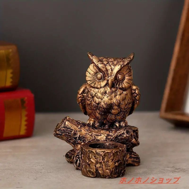 フクロウのキャンドル置物 輸入雑貨 キャンドルホルダー フクロウ グリーン 陶器 カンテラ