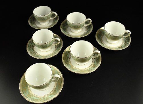 蔵A4125a ウェッジウッド コロンビア セージグリーン カップ＆ソーサー 6客
