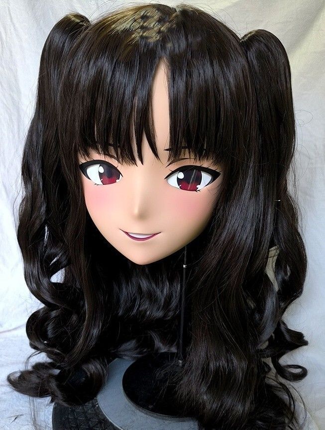 ハーフマスク　ロリータ人形 コスプレマスク 変身 仮装 着ぐるみ 二次元美少女 ハーフマスク カツラ付き 茶色 目を閉じた 小綿 樹脂製 ヘッド