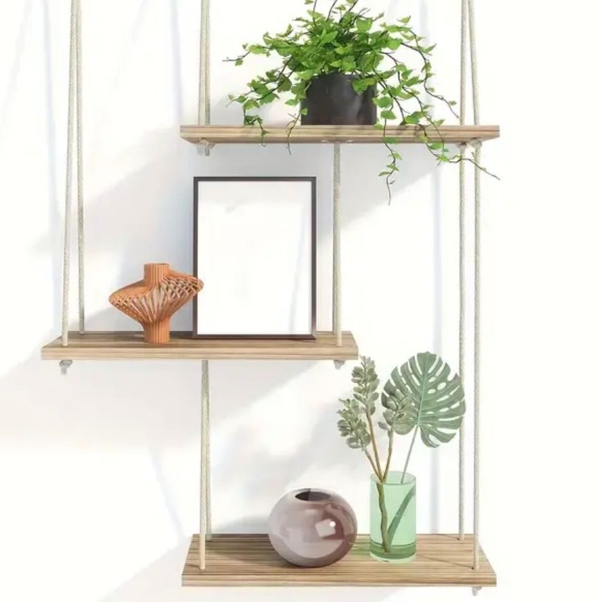 収納ラック 吊り下げ式 ボヘミアンスタイル 三層構造 壁掛け収納 ホームデコレーション用 室内装飾バスケット リビング バスルーム キッチン オフィス ベッドルーム対応 木製デザイン ナチ