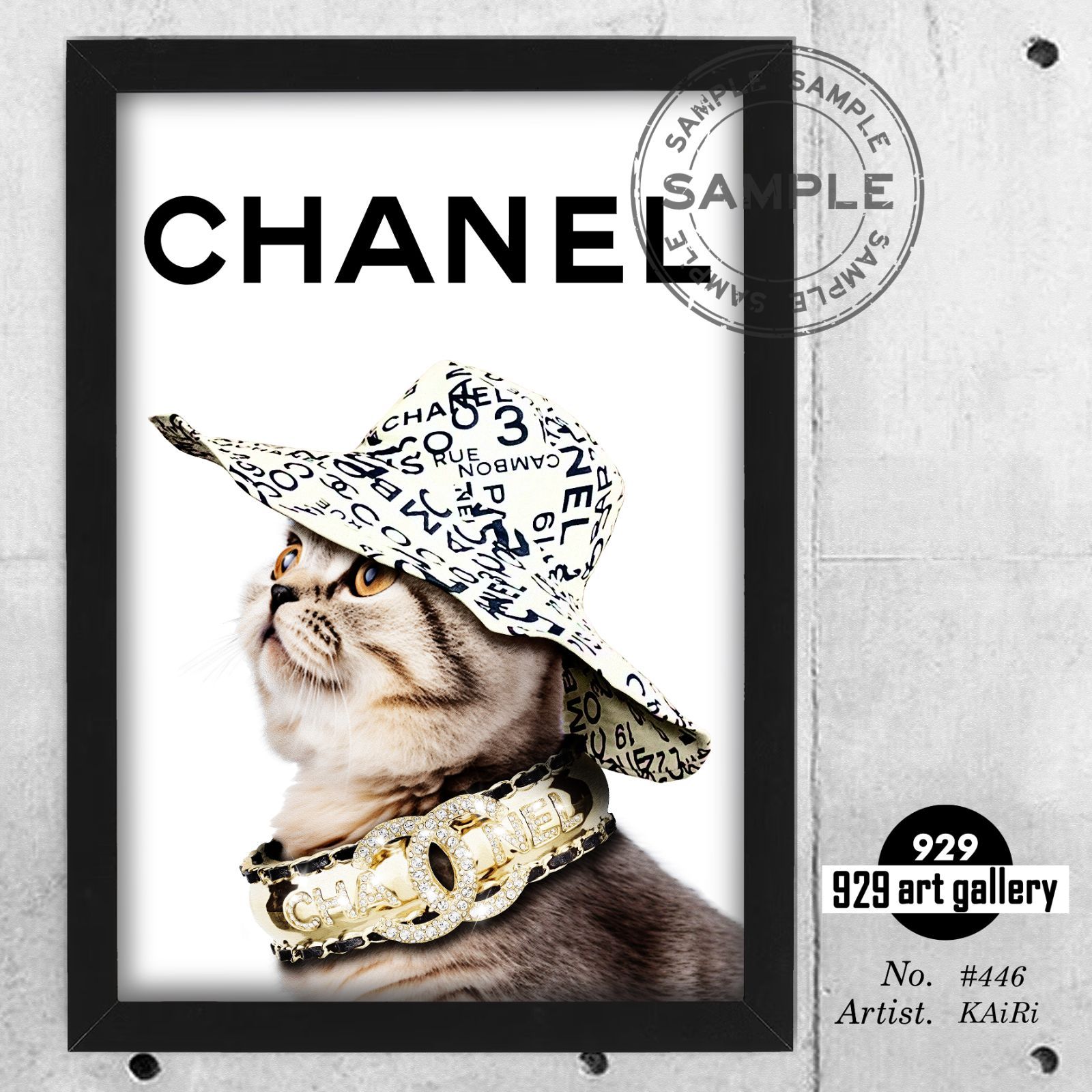 CHANEL type☆A4額装済オマージュアートインテリアポスター#446☆猫・シャネル・ハット - メルカリ