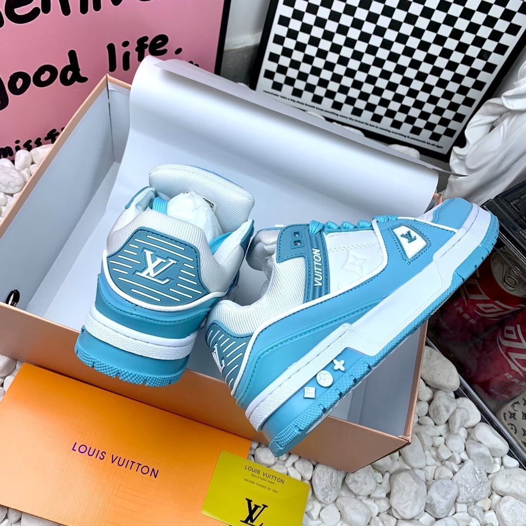 LOUIS VUITTON Trainer レザーカジュアルロートップファッションスニーカー青と白｜ ｜ WWW_NOITHATQUANGTHANH_NET