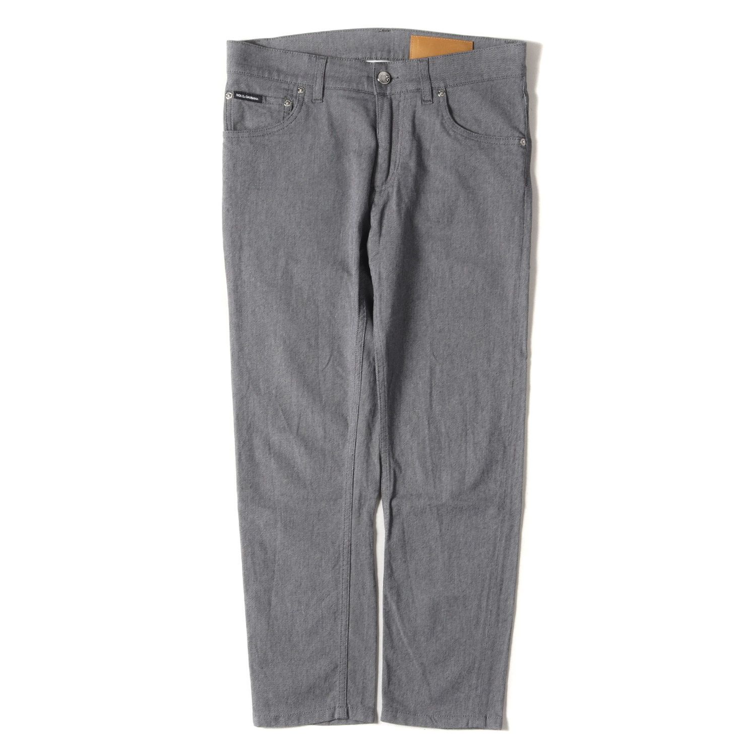 DOLCEu0026GABBANA ドルチェu0026ガッバーナ パンツ サイズ:46 レザーロゴパッチ付き ストレッチ スキニー パンツ GYC6CT FUFIL グレー イタリア製 ボトムス ズボン ストレッチ【メンズ】