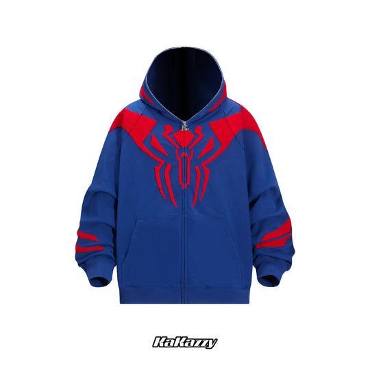 KaKazzy】スパイダーマン ブルー フルジップ パーカー 男女着用