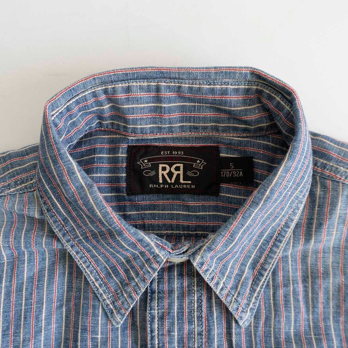 美品】RRL 【INDIGO STRIPE WORK SHIRTS】S インディゴストライプ 