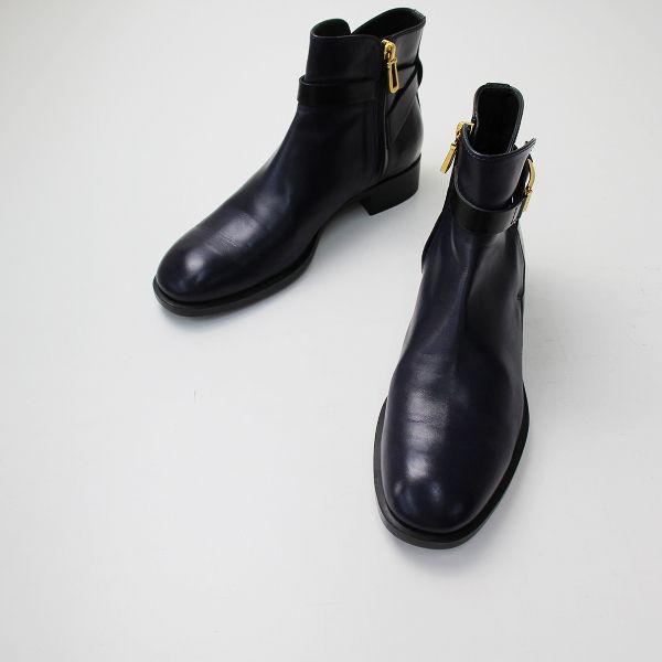 【美品】TOD'S レザーショートブーツ 37 TOD'S トッズ バイカラー レザー ショートブーツ 37/ネイビー