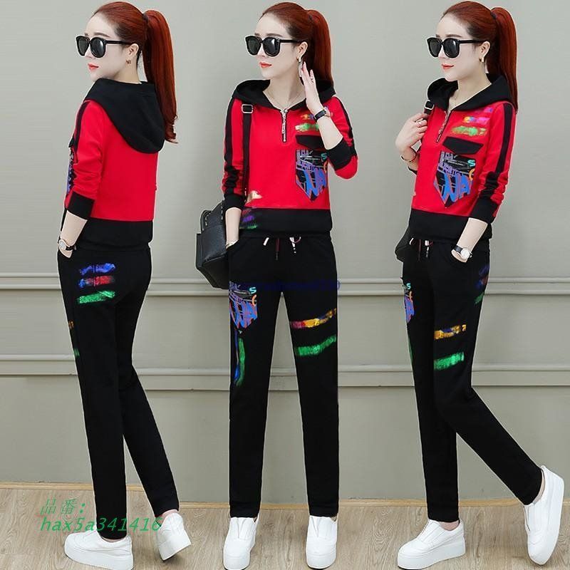 セットアップ レディース 上下セット ジャージ フード付き プルオーバー 運動着 スポーツウェア ジョグパンツ ロングパンツ 落書き hax 5 a 341416