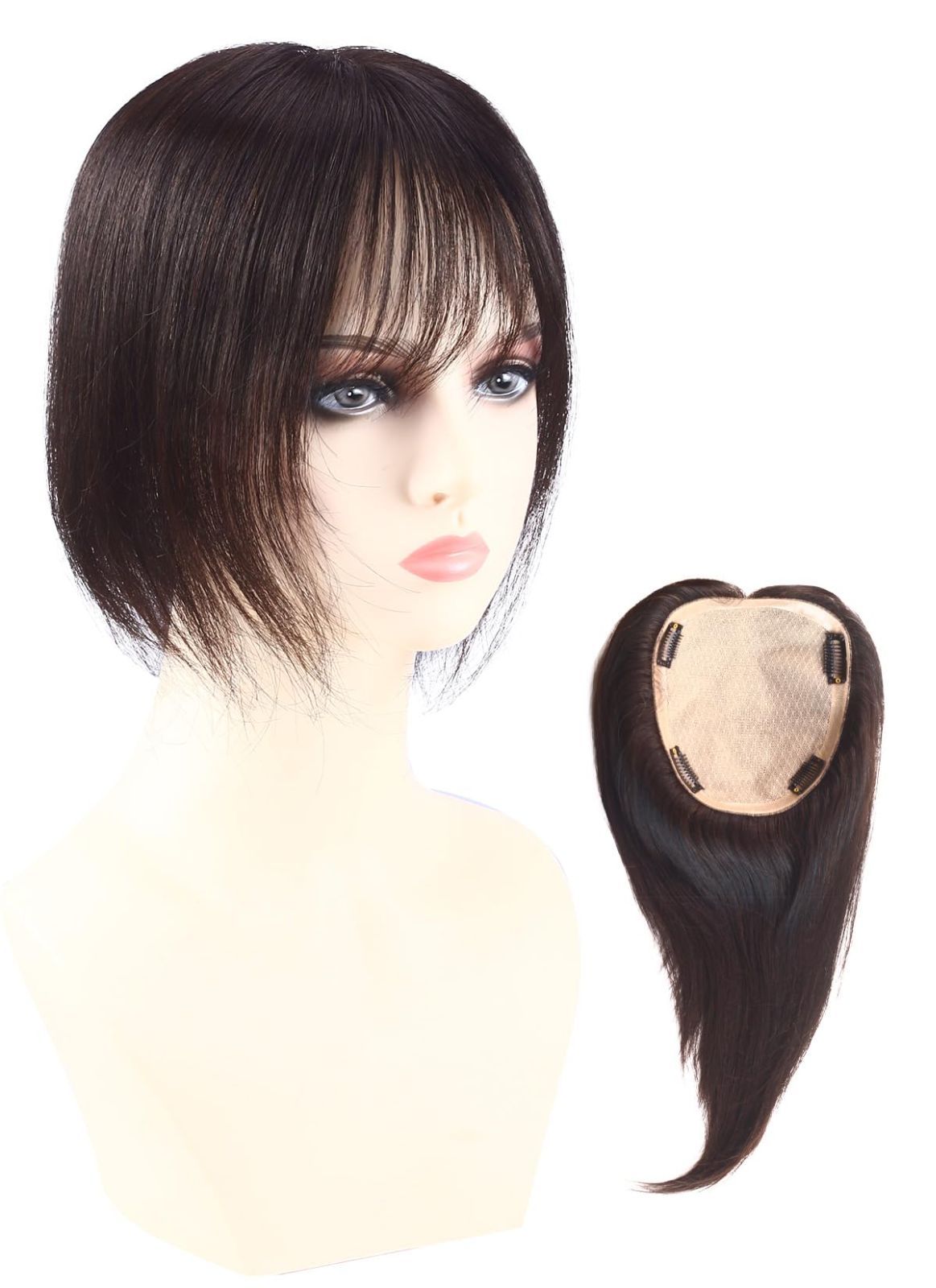 総手植え 広範囲 リアルスキン 人毛 分け目自然 医療用 女性 ヘアピース 部分ウィッグ つむじ付き 白髪隠れ 前髪あり ワンタッチ HIYE 通気性 ベースサイズ横16cm縦18cm 20cm 栗色