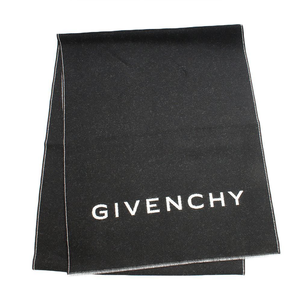 ジバンシィ GIVENCHY マフラー ビッグロゴ ウール シルク ブラック ホワイト 人気 ブランド おしゃれ 誕生日 記念 プレゼント ギフト 送料無料