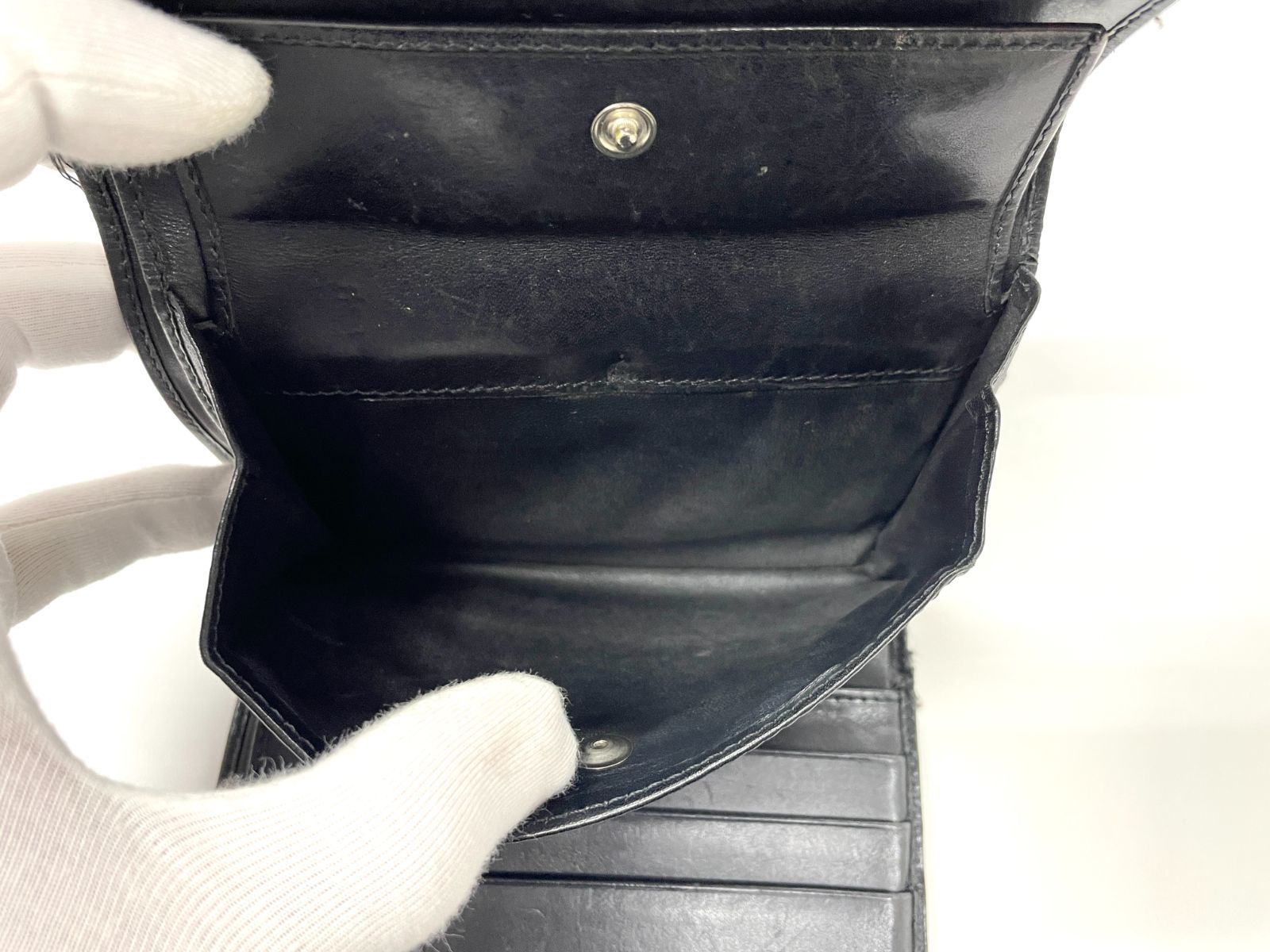 CELINE セリーヌ マカダム柄 三つ折り財布 CELINE 美品 黒 型押し 三