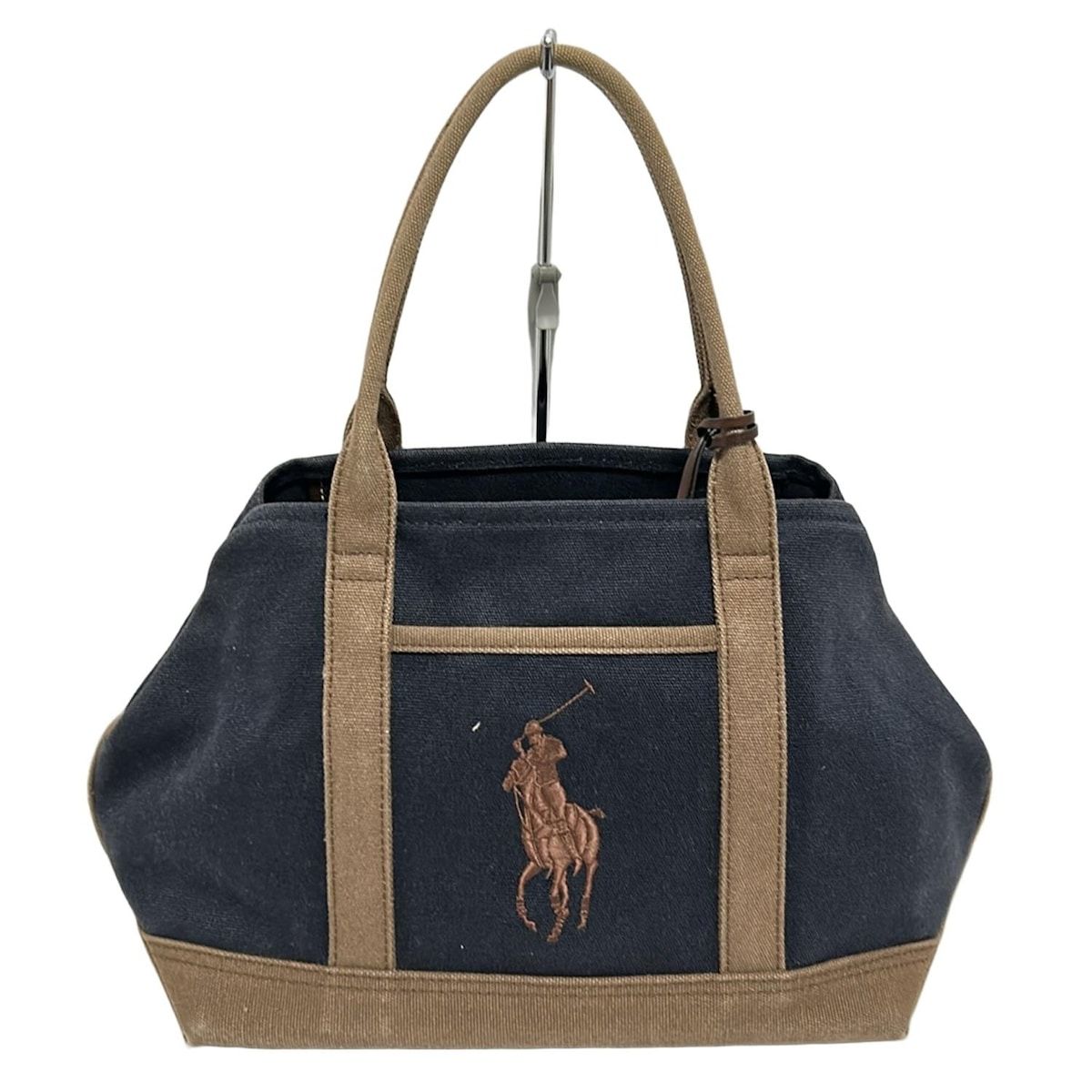 RalphLauren ラルフローレン トートバッグ ビッグポニー ダークネイビー×ベージュ