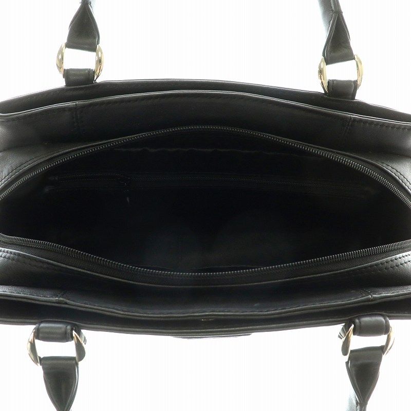 HAMANO 黒のレザーハンドバッグ ハマノ HAMANO ハンドバッグ トートバッグ Hロゴ 型押し ロゴ