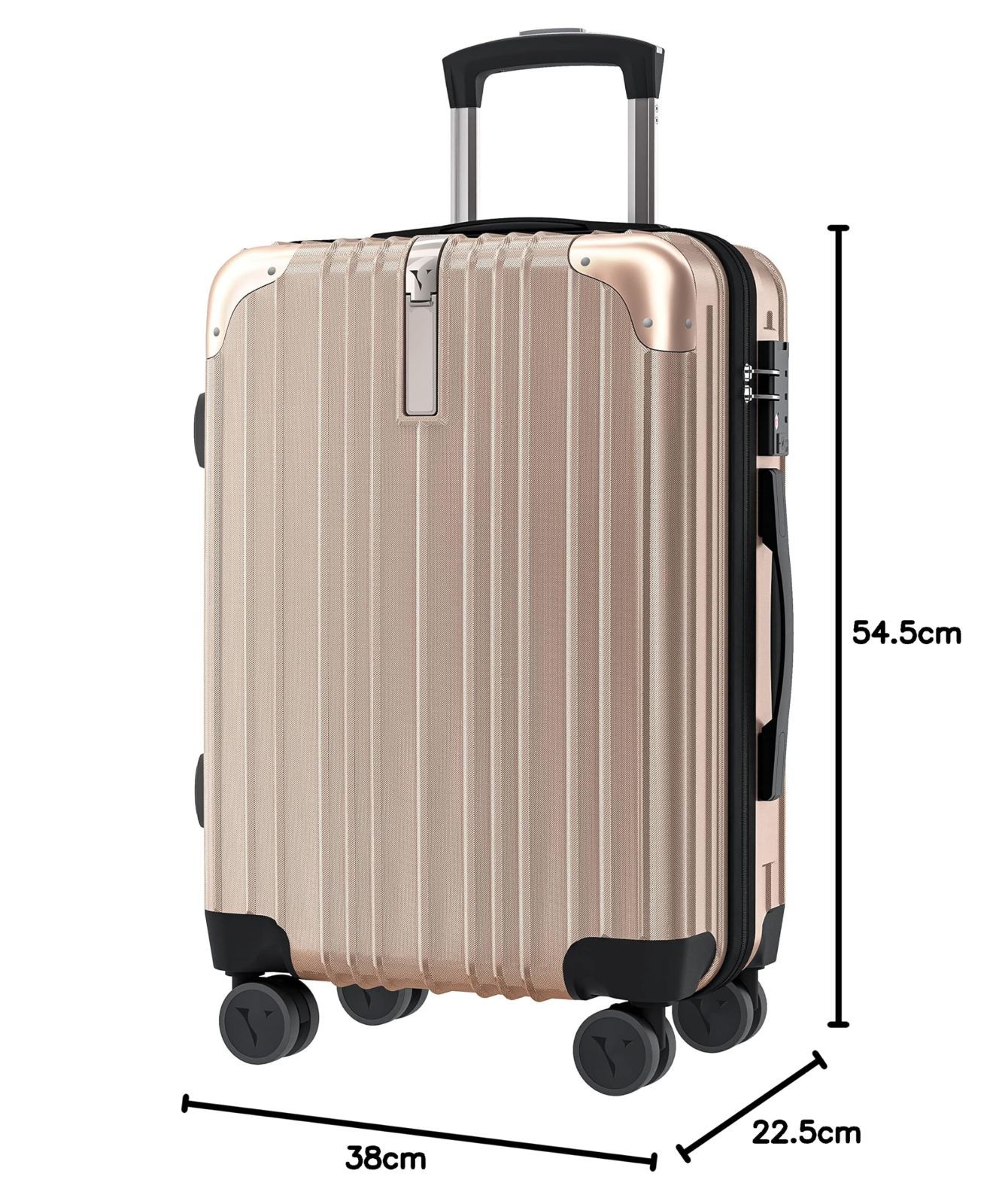 スーツケース キャリーケース キャリーバッグ 機内持ち込み キャスター交換 日本企業企画 一部パーツ無期限メーカー保証 TSAダイヤルロック ダブルキャスター Sサイズ 1-3泊 2.8kg 37L シャンパンゴールド 金