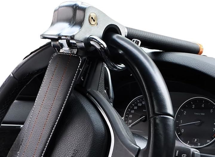 InZaccaZ ハンドルロック ステアリングロック 盗難防止 防犯グッツ 車用品 汎用品 鍵付き 頑丈 リレー カーセキュリティ(ブラック)