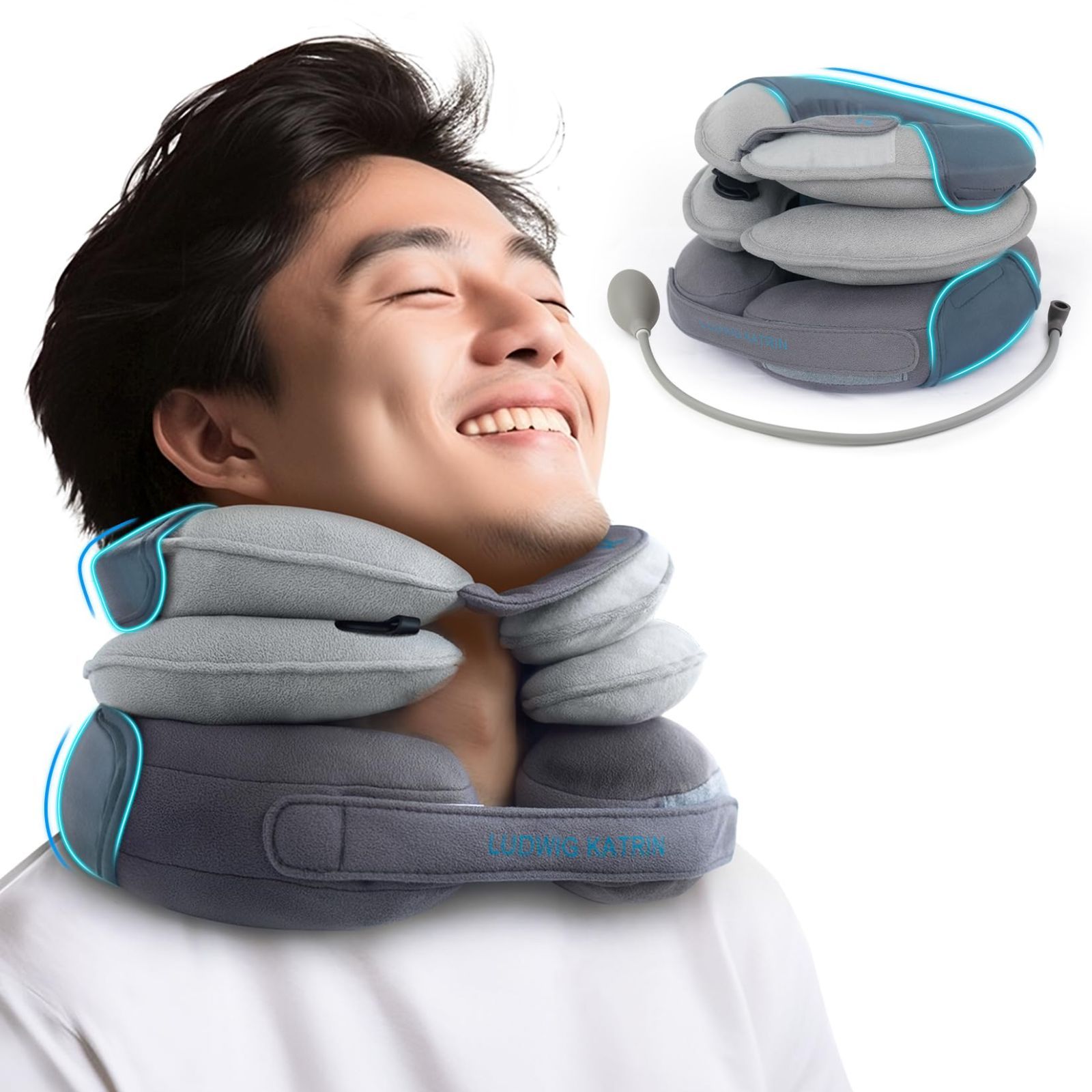 新品 Techlove ネックピロー 飛行機 快適グッズ 携帯枕 エアー枕 昼寝枕 キャンプ 枕 トラベルピロー エアピロー フリーサイズ 空気圧で高さ調整 ワンタッチで空気抜き コンパクト 旅行 出張 