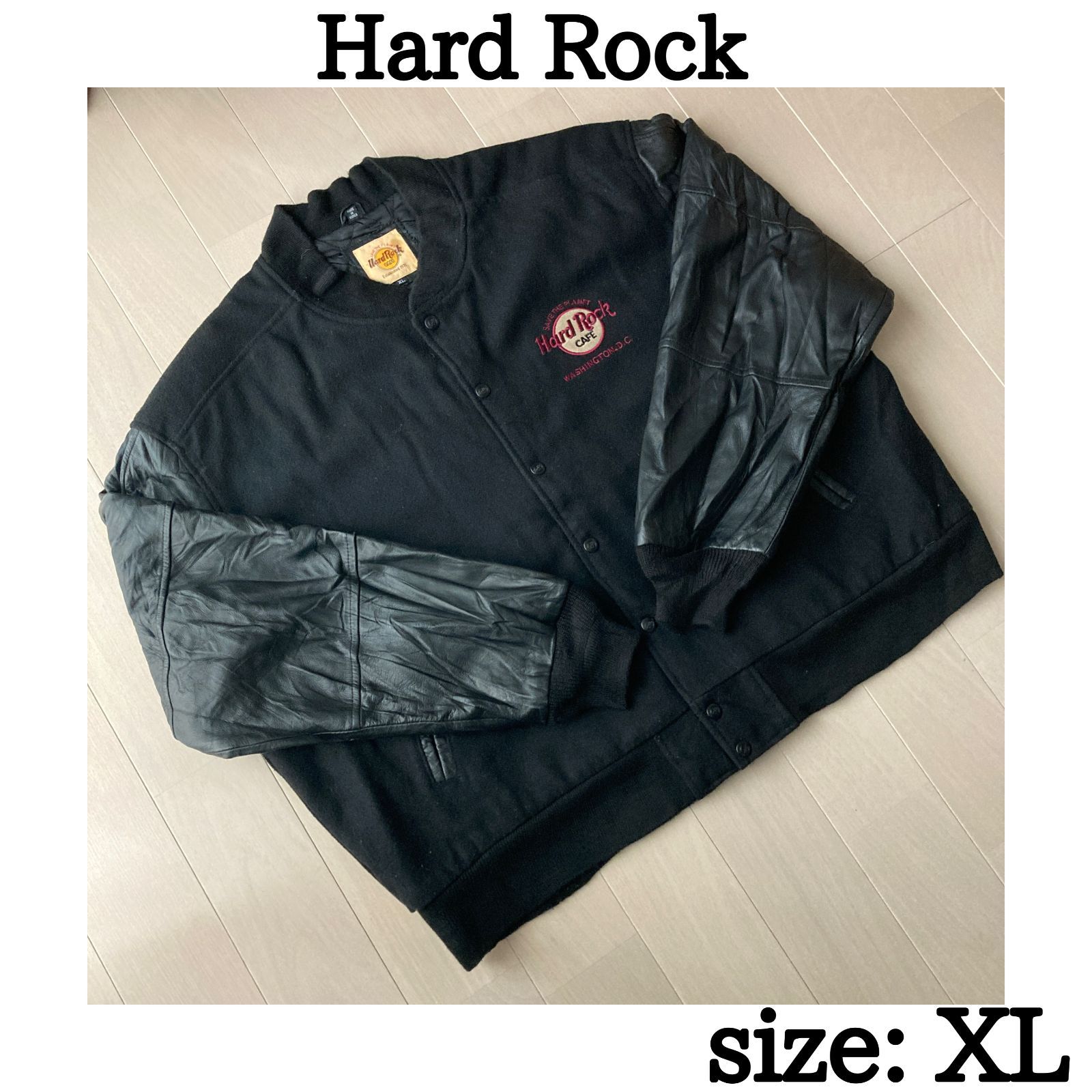 29 アウター Hard Rock Cafe XL レザー 刺繍ロゴ スタジャン - メルカリ
