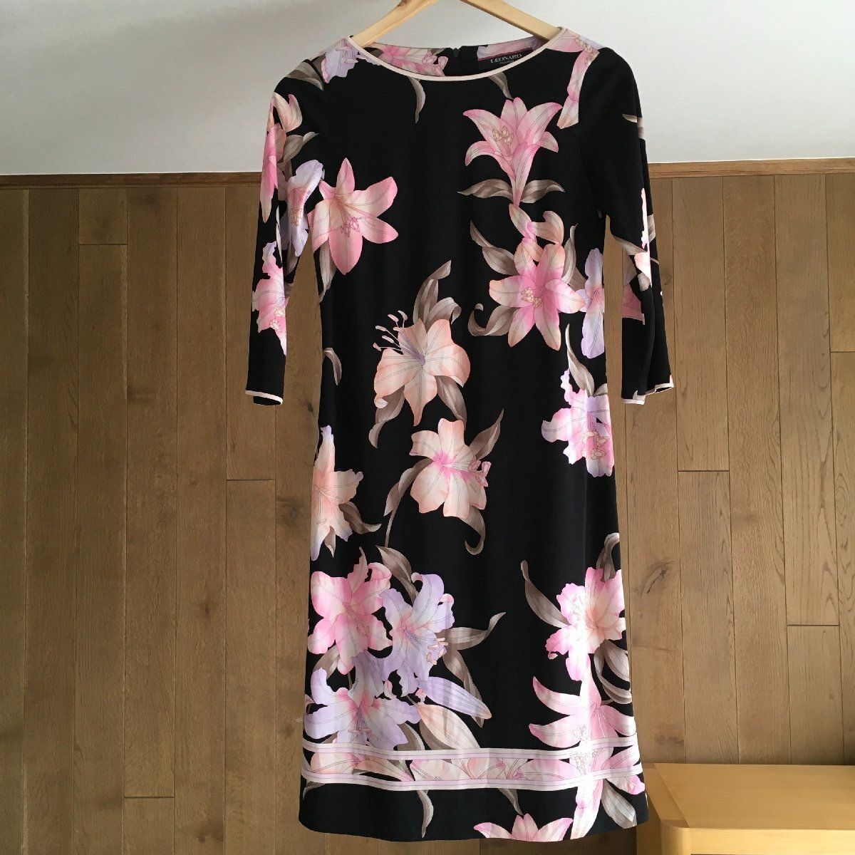 LEONARD レオナール ワンピース カンカン素材 シースルー 花柄 38
