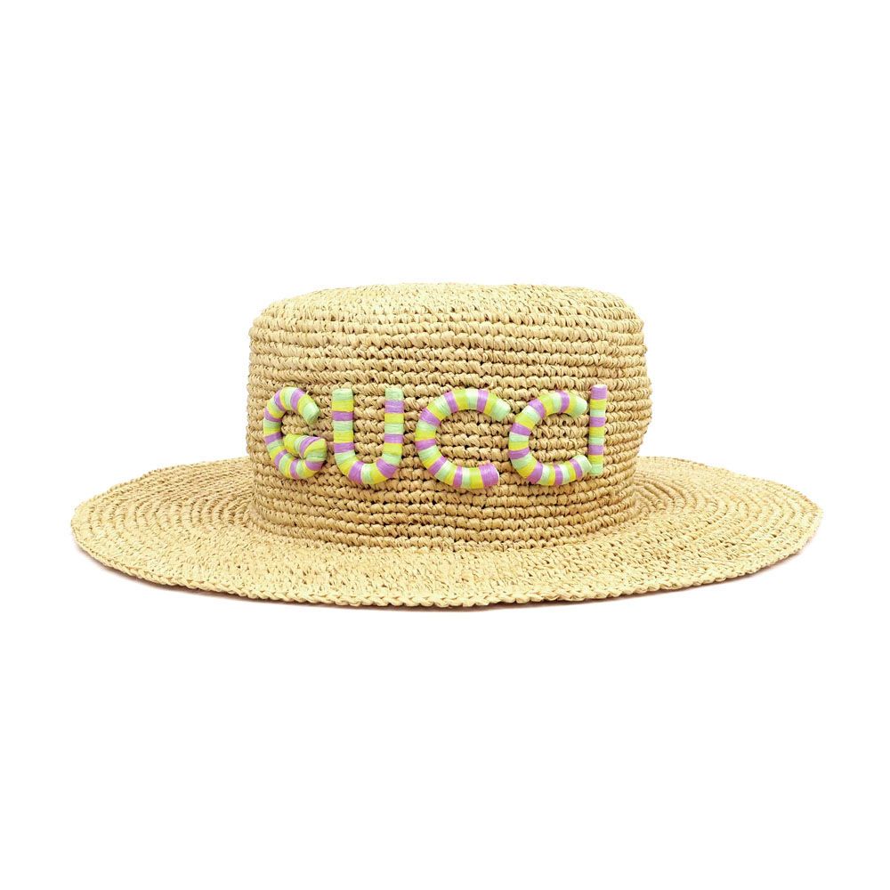 名東】グッチ 麦わら帽子 ストローハット 帽子 Sサイズ 56cm ベージュ