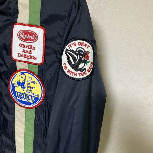 ヒステリックグラマー ナイロンライダースジャケット ワッペン 黒