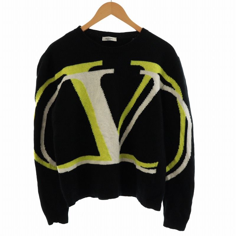ヴァレンティノ ヴァレンチノ VALENTINO ニット セーター 長袖 ビッグロゴ カシミヤ混 ウール イタリア製 L 黒 ブラック 黄緑  UV3KC09Q6L4 /AQ □GY18 - メルカリ