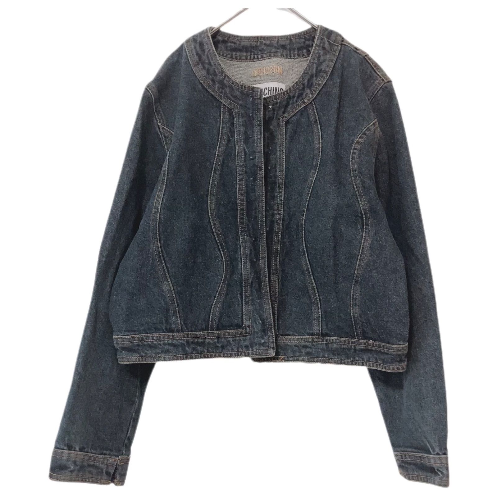 z1350 MOSCHINO モスキーノ ノーカラーデニムジャケット Gジャン