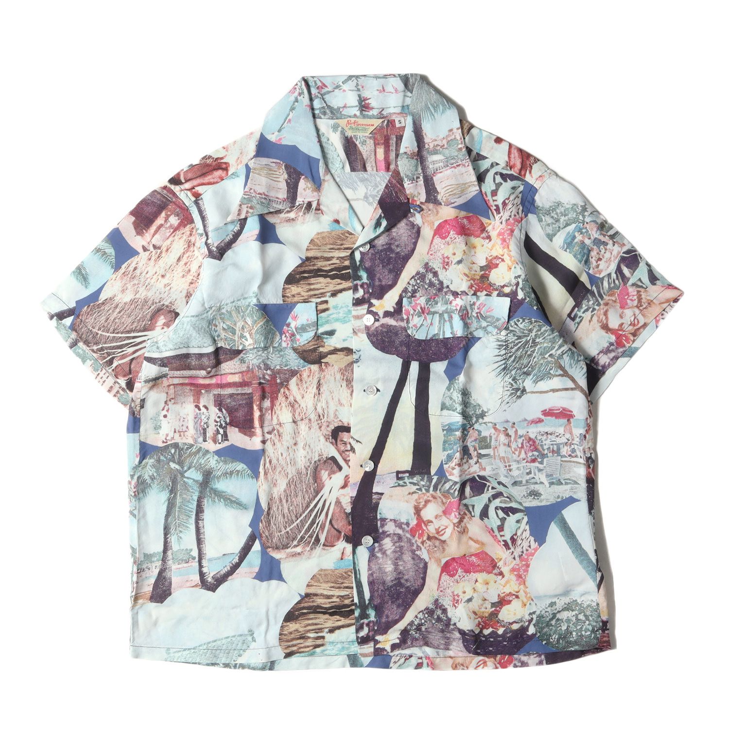 新品 SUN SURF サンサーフ シャツ サイズ:S 21SS ピクチャー柄 レーヨン アロハシャツ PACIFIC SPORTSWEAR実名復刻 / SPECIAL EDITION ブルー 東洋 トップス ハワイアンシャツ カジュアル 半袖