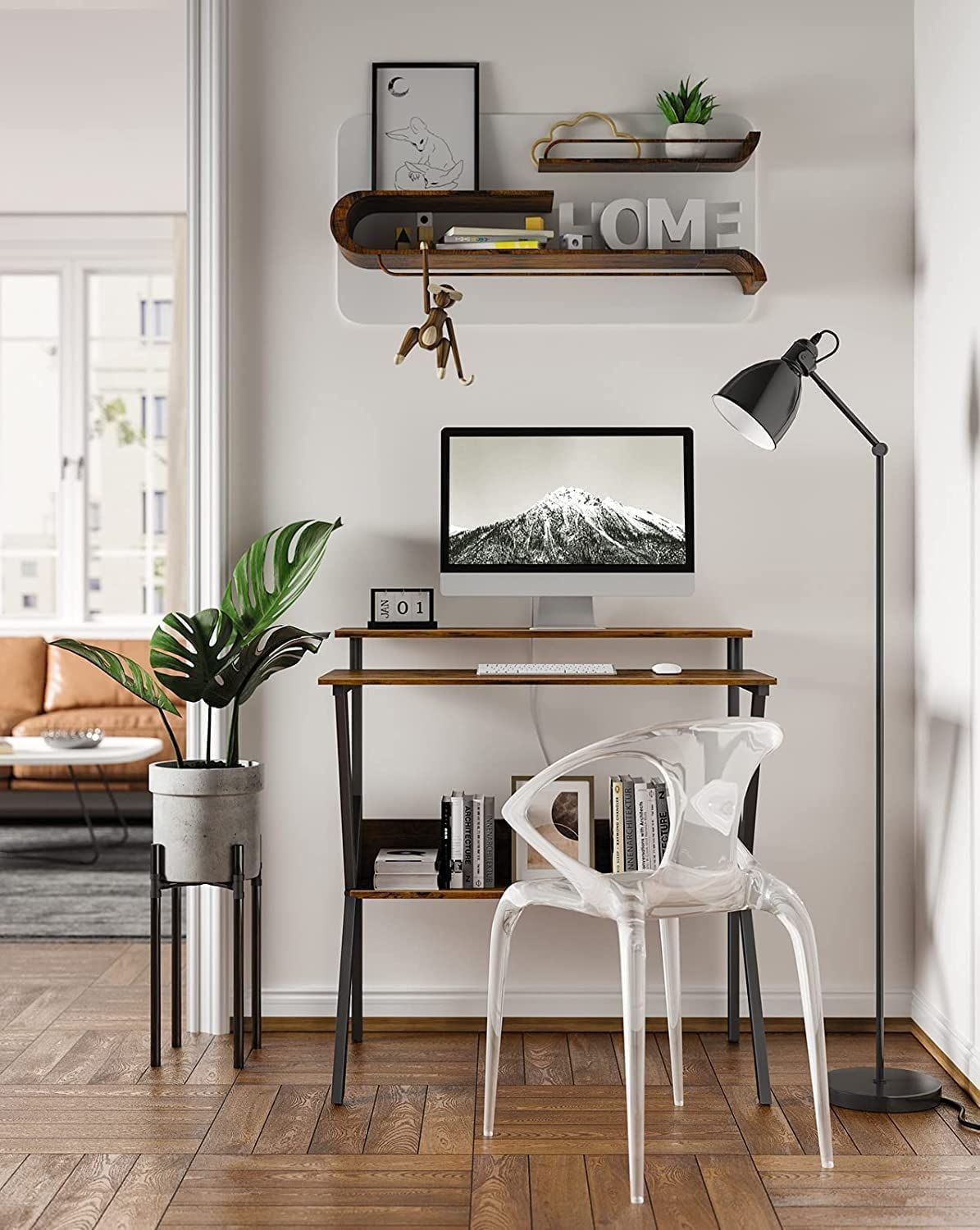 頑丈で組立簡単 在宅勤務 おしゃれ 省スペース コンパクト 大人 子供用 棚付きデスク pcデスク 収納 机 テレワークデスク モニターアーム対応 幅70cm×奥行48cm モニター台付き ビンテージ パソコンデスク KKL MARWIL-DEMENAGEMENTS_CH