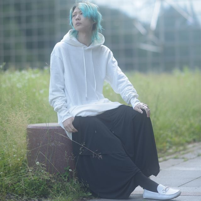 アシメスカート付きサイドスリットワイドパンツ