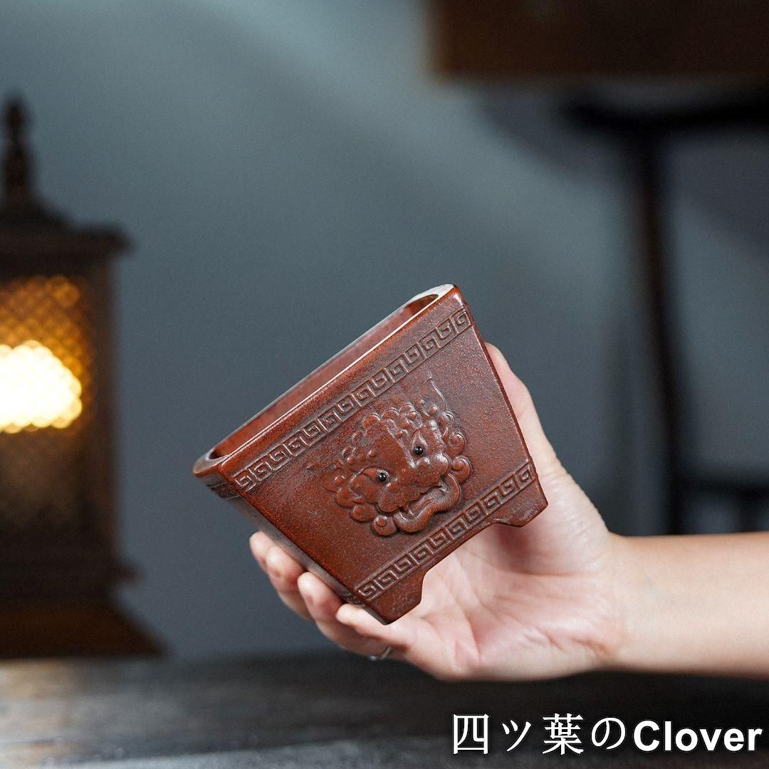 宜興紫砂鉢 方形四方鼓丁獣頭鉢 盆栽鉢 植木鉢 小品盆栽鉢 大品盆栽鉢 宜興紫砂 四方獣頭鉢 紫砂盆鉢 盆栽鉢 植木鉢 小品盆栽鉢 大