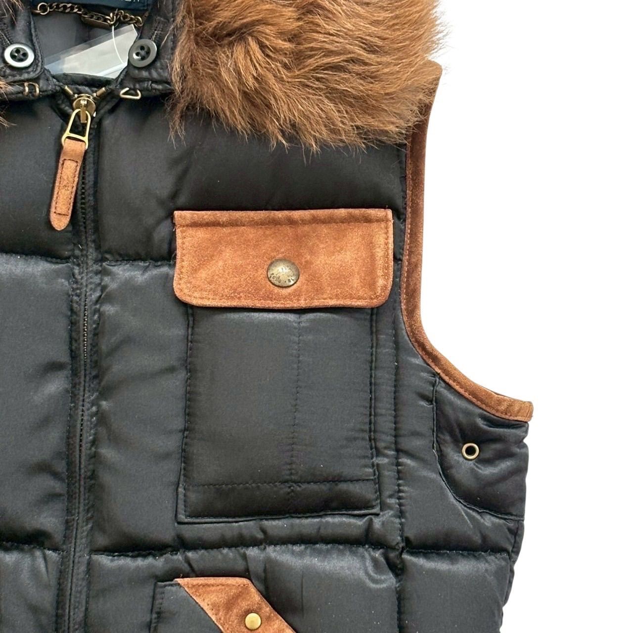 ラルフローレン　ファー付き　ダウンベスト　リアルファー　身長160cmまでの方 Ralph Lauren ラルフローレン ダウンベスト 黒 茶 リアルファー