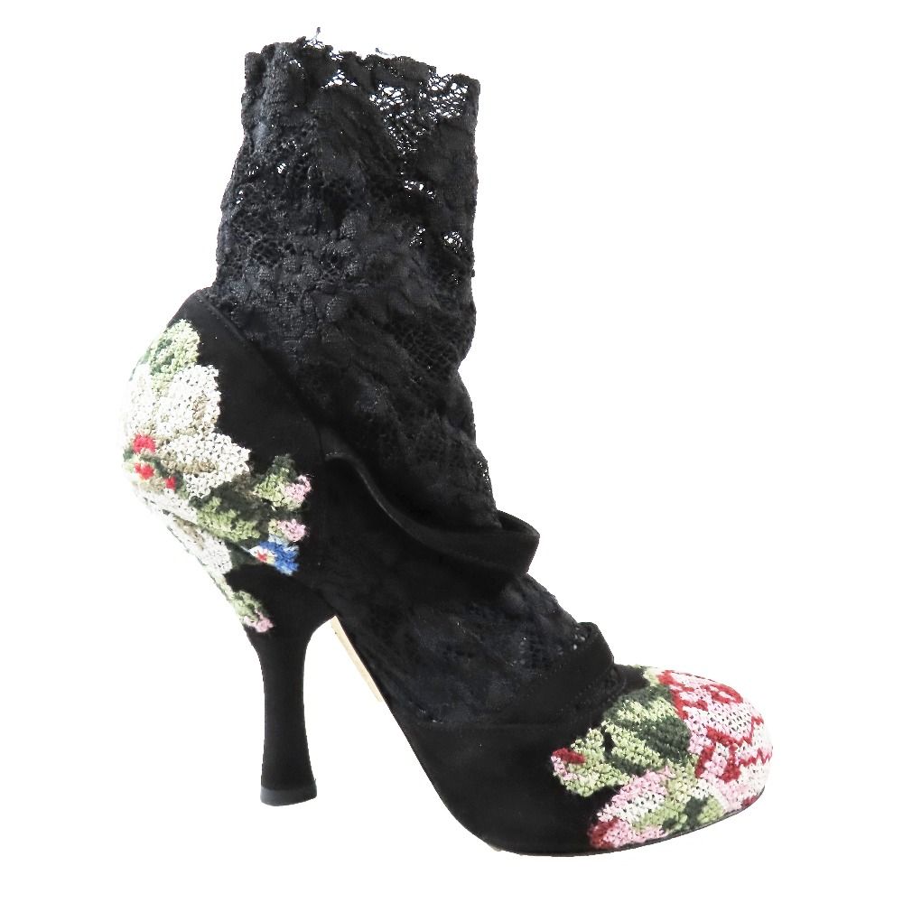 ドルチェ&ガッバーナDOLCE&GABBANA ビジュー装飾レースパンプス