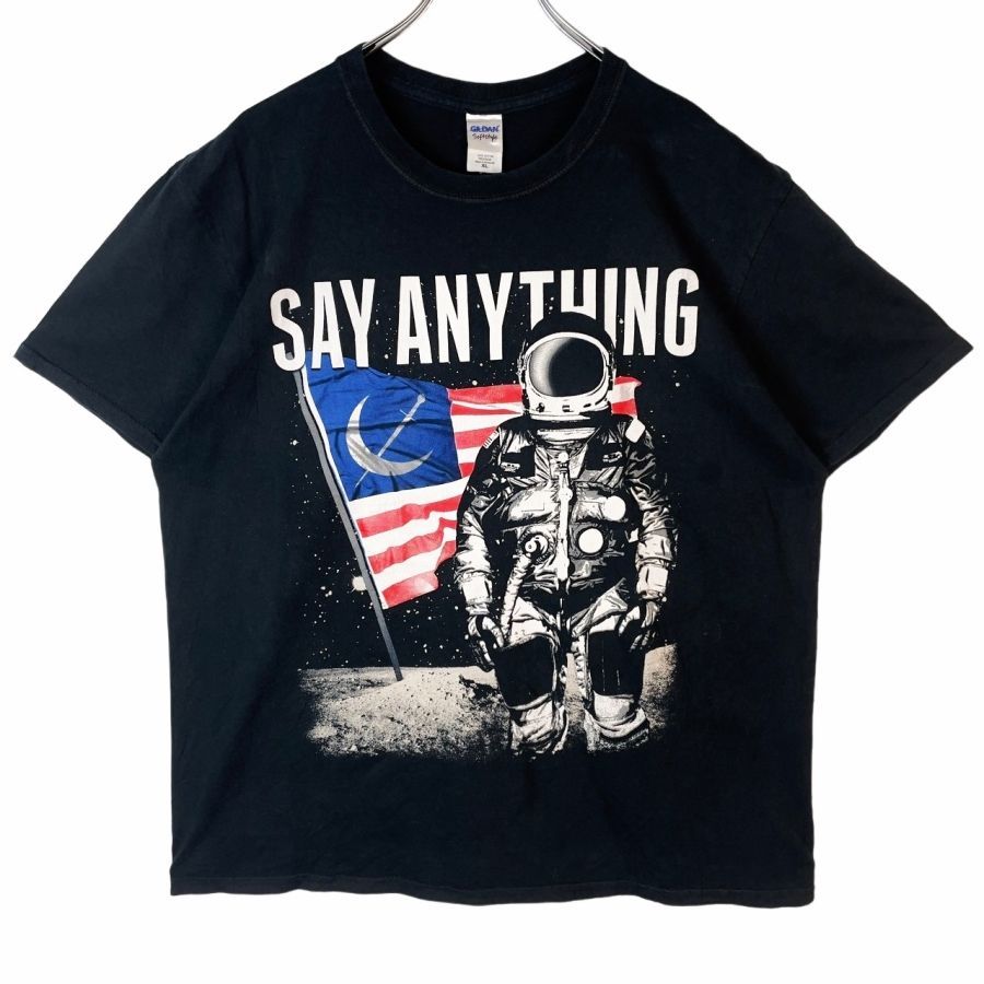 ギルダンGildan半袖Tシャツ大判プリントデカプリント星条旗アメリカ宇宙飛行士アームストロング月面着陸SAY ANYTHING銀河ブラック黒ホワイト白ブルー青レッド赤vintageヴィンテージ41218