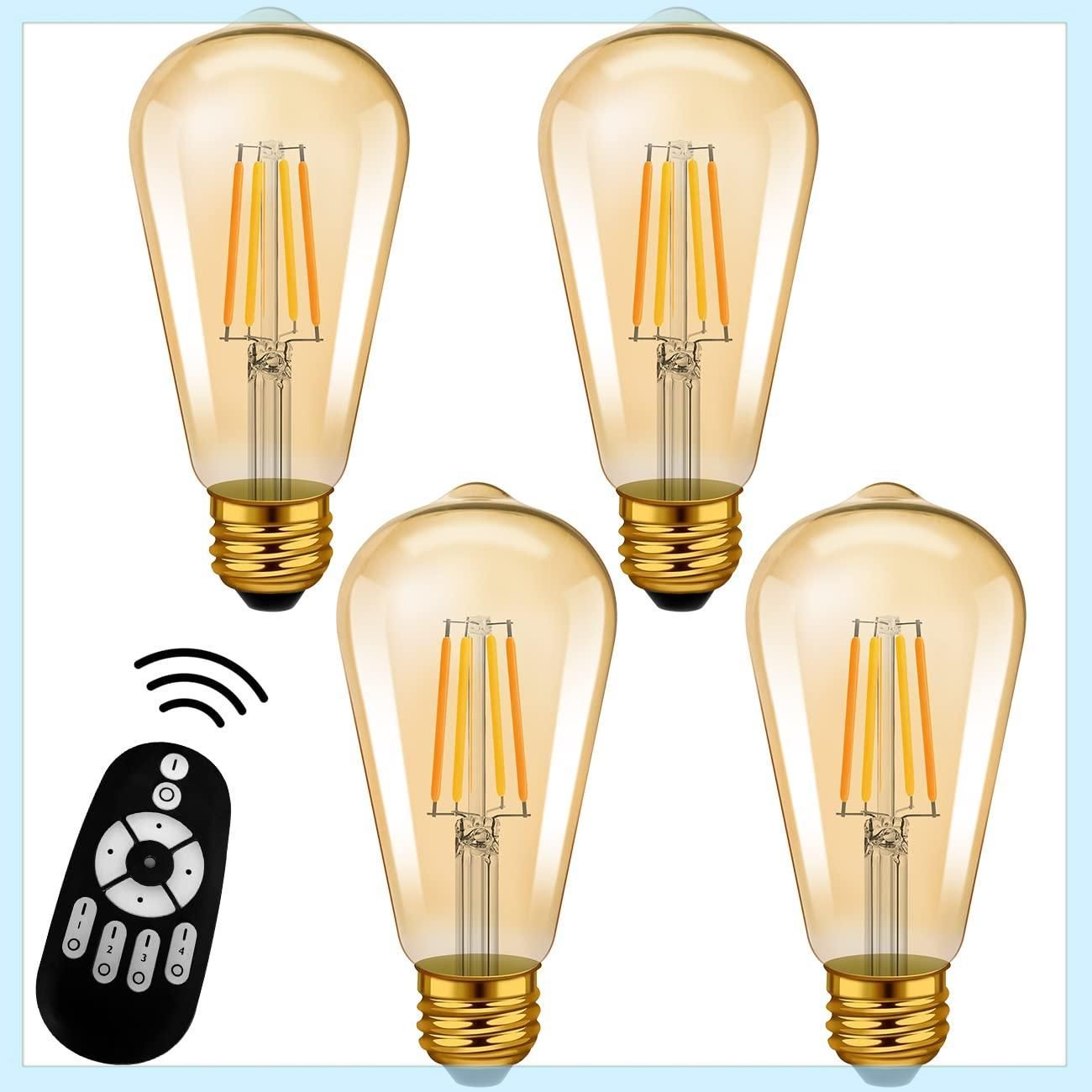 LVWIT フィラメント電球 60W形相当 E26口金 LED電球 600LM 調光 調色 リモコン付き LEDランプ 茶色 消費電力6W 遠隔操作 昼光色 昼白色 電球色 常夜灯 広配光タイプ 省エネ 雰囲気 4個セット（電池別
