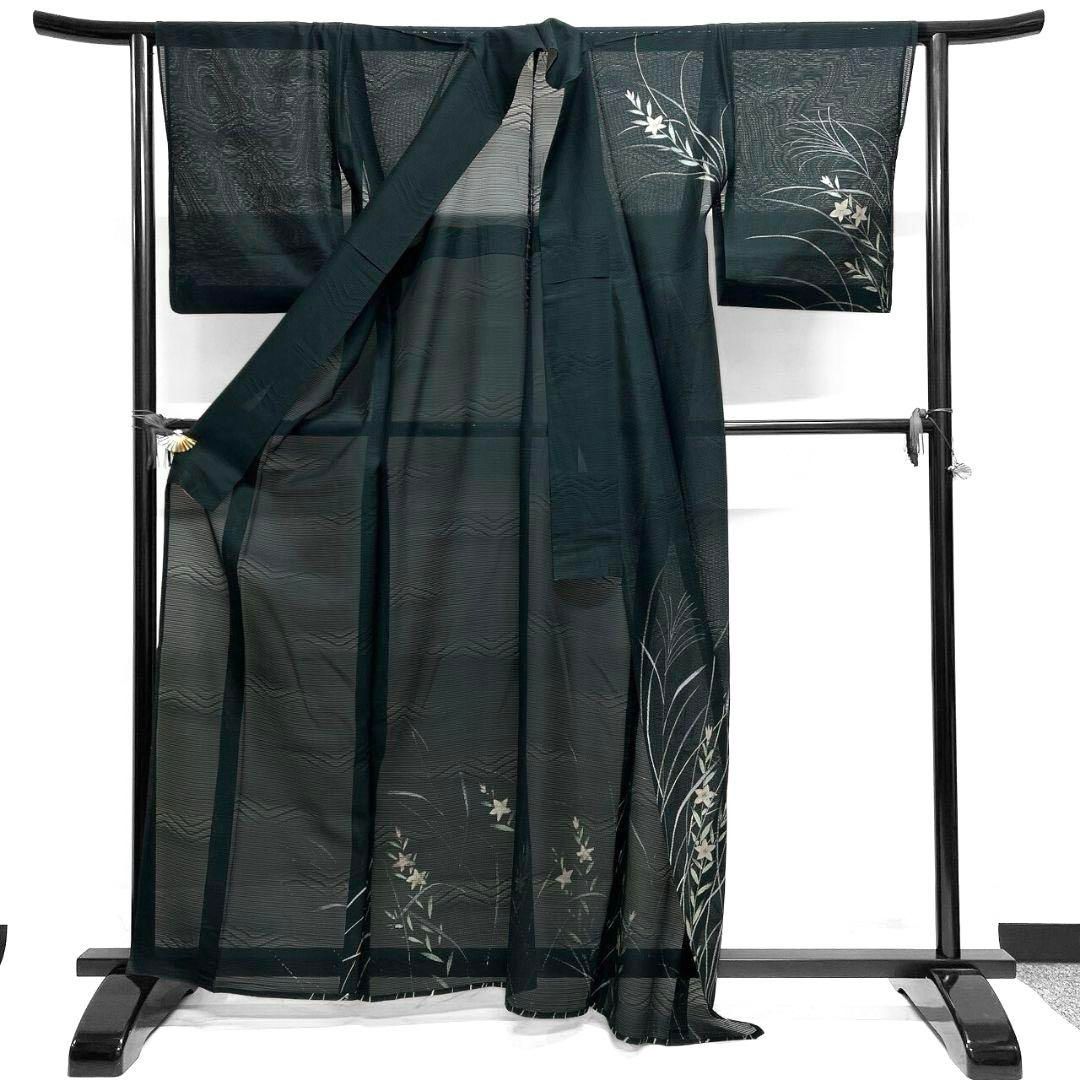 付け下げ 夏用 紗 桔梗 ススキ 着物 052a p 襟裏 着物