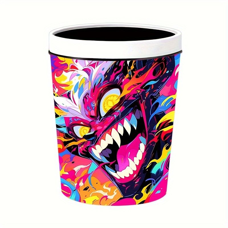 3個パック ハロウィーンテーマのゴミ箱 12L/3.17G プラスチック円筒形ゴミ箱 寝室 キッチン バスルーム用のカラフルなプリント オープン トップ デザイン 電源不要
