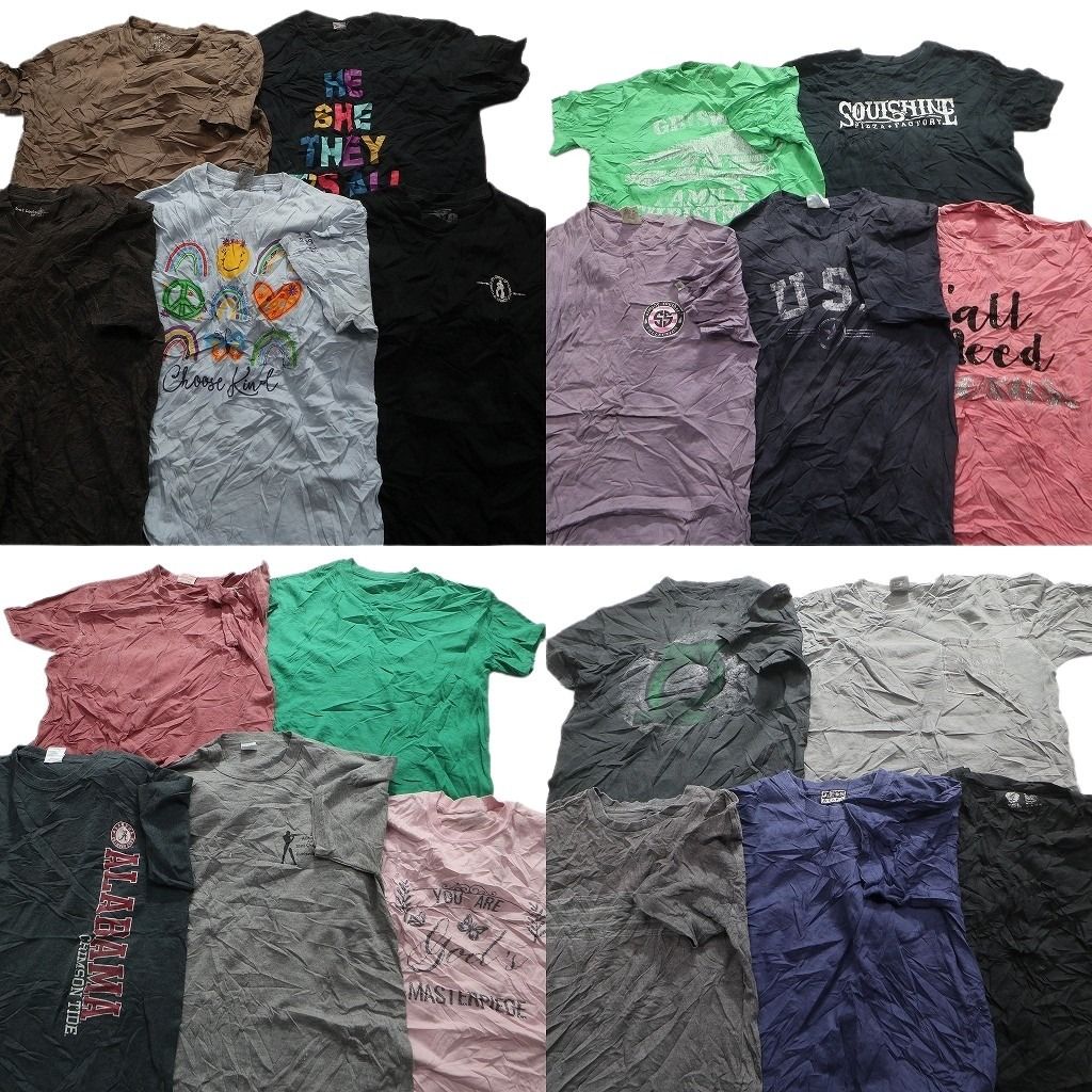古着卸 mix プリント 半袖Tシャツ 20枚セット メンズ M ワンポイント 英文字プリント 無地 古着 NA0740