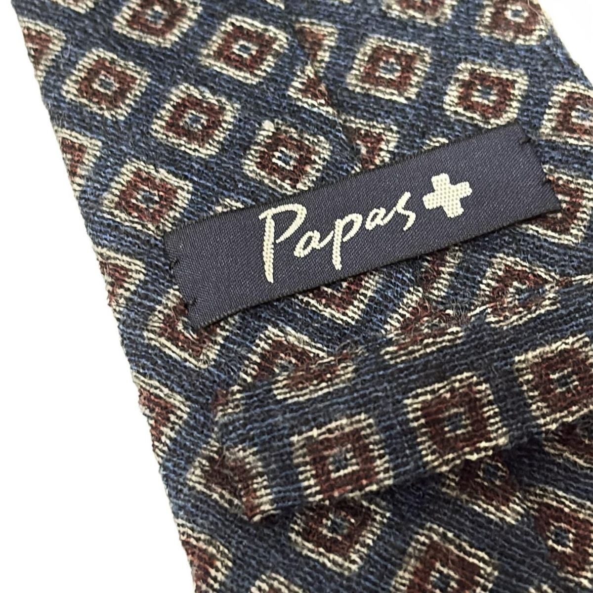  Papas パパス ネクタイ メンズ - ネイビー×ブラウン×白 総柄 ネクタイ 小物