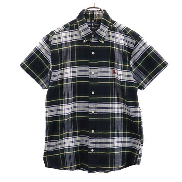 ラルフローレン 90s BIG SHIRT チェック柄 半袖 ボタンダウンシャツ M グリーン系 RALPH LAUREN ロゴ刺繍 メンズ 【中古】  【230824】 メール便可