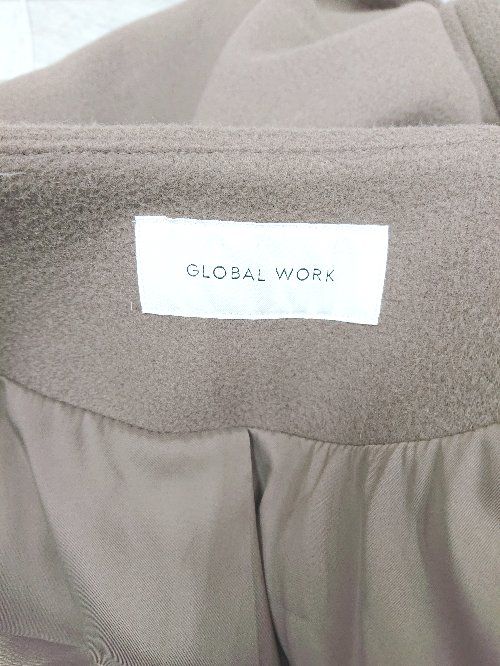 ◇ GLOBAL WORK グローバルワーク ノーカラー ロング キレイめ 通勤 長袖 コート サイズM グレージュ系 レディース P  【1403110010324】