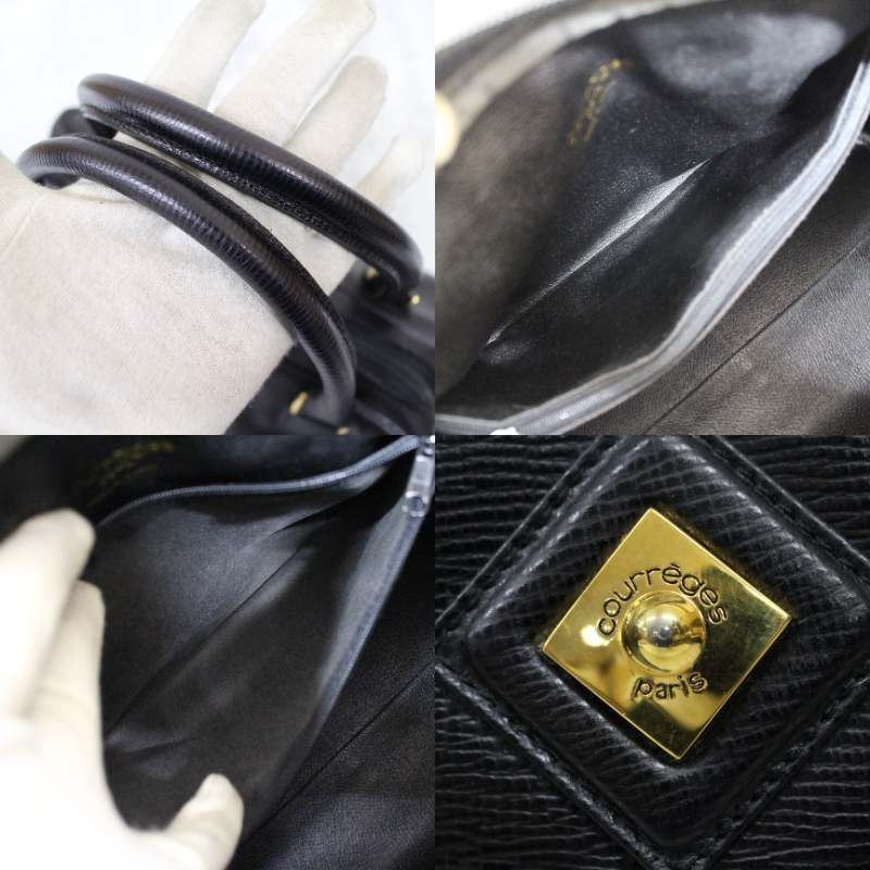 S097)Courreges ミニボストンバッグ ブラック 黒 レザー