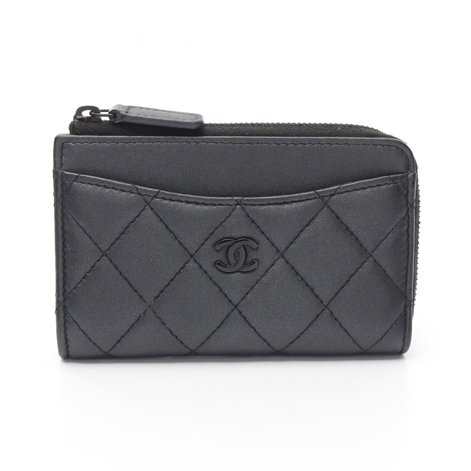 シャネル CHANEL コインケース マトラッセ AP3179 ダークグレー ラムスキン 羊革 マトラッセ コインカードホルダー レディース Used A