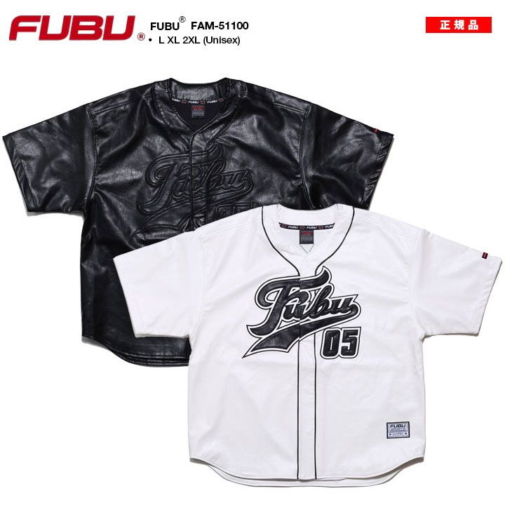 FUBU ベースボールシャツ 半袖 レザー 野球 ゲームシャツ ボタン