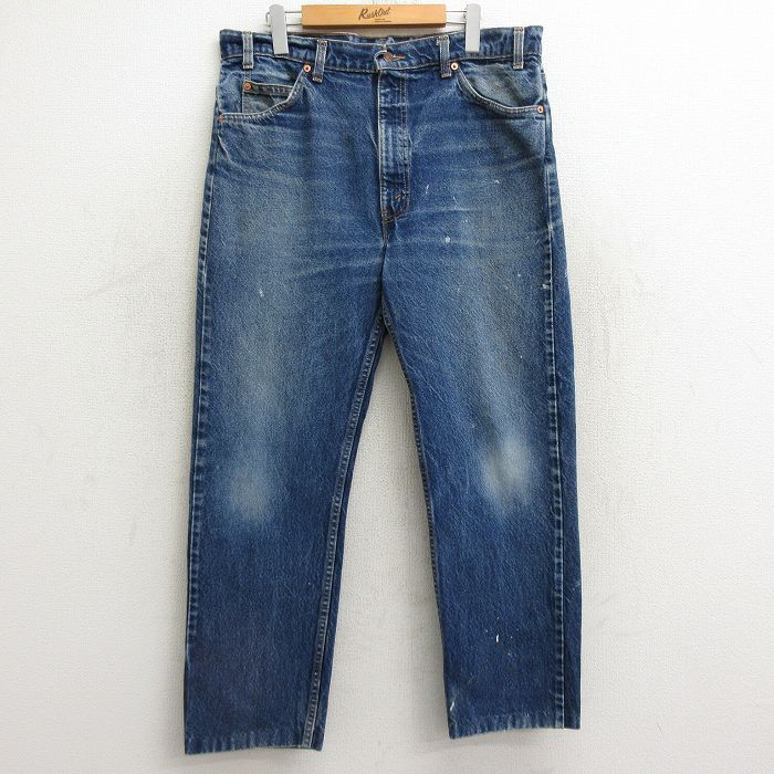 W37/古着 ジーンズ Levis リーバイス 505 メンズ 90s ヒゲ コットン 紺 ネイビー デニム spe 24oct05 中古 ボトムス ジーパン Gパン ロング
