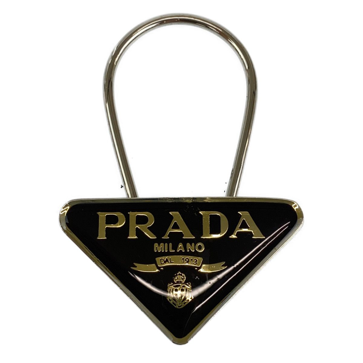 PRADA プラダ 三角プレート ブラック 黒 シルバー金具 メタル